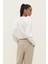 Ekru Pamuk Kadın Basic Crop Bisiklet Yaka Uzun Kollu Sweatshirt 3