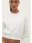 Ekru Pamuk Kadın Basic Crop Bisiklet Yaka Uzun Kollu Sweatshirt 4
