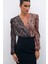 Kruvaze Desenli Bodysuit - Siyah-Camel 3