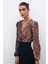 Kruvaze Desenli Bodysuit - Siyah-Camel 5
