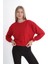 Kadın %100 Pamuk Kırmızı Ultra Kalite Diagonel Şardonsuz 3 Iplik Bisiklet Yaka Basic Sweatshirt 1