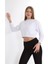 Beyaz %100 Pamuk Baskılı Kadın Basic Crop Bisiklet Yaka Uzun Kollu Sweatshirt 2