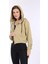 %100 Pamuk Şardonsuz Yüksek Kalite Açık Haki 3 Iplik Kapüşonlu Fermuarlı Cepli Kadın Crop Sweatshirt 3