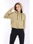 %100 Pamuk Şardonsuz Yüksek Kalite Açık Haki 3 Iplik Kapüşonlu Fermuarlı Cepli Kadın Crop Sweatshirt 5