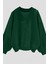 Kadın 3 Iplik Yeşil Düz V Yaka Oversize Sweatshirt 1