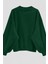 Kadın 3 Iplik Yeşil Düz V Yaka Oversize Sweatshirt 2