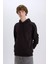 Regular Fit Kapüşonlu Kanguru Cepli İçi Yumuşak Tüylü Basic Düz Sweatshirt X8283AZ24AU 3
