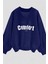 Kadın 3 Iplik Lacivert Comfort In Paris Baskılı V Yaka Oversize Sweatshirt 1