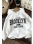 3 Iplik Beyaz Oversize Brooklyn Usa Newyork Baskılı Kapüşonlu Sweatshirt Hoodie 1