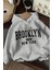 Gri Oversize Brooklyn Usa Newyork Baskılı Kapüşonlu Sweatshirt Hoodie 1