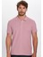Erkek Slim Fit Dar Kesim Pamuk Gül Kurusu Polo Yaka Tişört 4