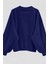 Kadın Lacivert Düz V Yaka Oversize Sweatshirt 2