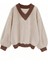 Kadın 3 Iplik Bej Düz V Yaka Oversize Sweatshirt 1