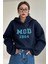 Kadın Lacivert Mod 1984 Baskılı Oversize Kapüşonlu Sweatshirt Hoodie 1