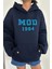 Kadın Lacivert Mod 1984 Baskılı Oversize Kapüşonlu Sweatshirt Hoodie 4