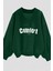 Kadın 3 Iplik Yeşil Comfort In Paris Baskılı V Yaka Oversize Sweatshirt 1