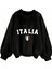 Kadın 3 Iplik Siyah Italia Baskılı V Yaka Oversize Sweatshirt 1