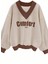 Kadın 3 Iplik Bej Comfort In Paris Baskılı V Yaka Oversize Sweatshirt 1