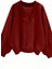 Kadın 3 Iplik Kırmızı Düz V Yaka Oversize Sweatshirt 1