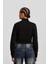 Kadın %100 Pamuk Siyah Şardonsuz 3 Iplik Yumuşak Dokulu Fermuarlı Dik Yaka Sweatshirt 3