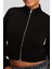 Kadın %100 Pamuk Siyah Şardonsuz 3 Iplik Yumuşak Dokulu Fermuarlı Dik Yaka Sweatshirt 4