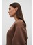 Kahverengi Pamuk Kadın Basic Crop Bisiklet Yaka Uzun Kollu Sweatshirt 4