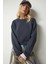 Kadın Pamuk Antrasit Ultra Diagonel Şardonsuz 3 İplik Bisiklet Yaka Basic Sweatshirt 1