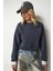 Kadın Pamuk Antrasit Ultra Diagonel Şardonsuz 3 İplik Bisiklet Yaka Basic Sweatshirt 3