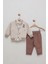 Kolej Ceketli Nakış Detaylı Desenli Gömlek Pantolon Kombin 3'lü Erkek Bebek Takım 1