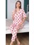 6237 Kadın Pembe Desenli Patlı Pijama Takımı 2