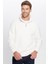 Relax Fit Rahat Kesim Pamuklu Içi Polarlı Yarım Fermuarlı Beyaz Dik Yaka Sweatshirt 2