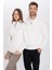 Relax Fit Rahat Kesim Pamuklu Içi Polarlı Yarım Fermuarlı Beyaz Dik Yaka Sweatshirt 3