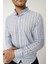Erkek Gömlek Slim Fit Çizgili Pamuk Keten (Açık Mavi) 1