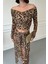 Drape Detay Leopar Bluz- Hardal 3