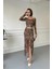 Drape Detay Leopar Bluz- Hardal 5