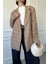 Ekose Desen Blazer Ceket- Camel 3