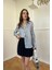 Çizgili Oversize Saten Gömlek- Mavi 1