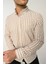 Erkek Gömlek Slim Fit Çizgili Pamuk Keten (Bej) 1