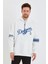 Erkek Baskılı Kapüşonlu Üç Iplik Oversize Sweatshirt - Beyaz 1