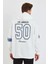 Erkek Baskılı Kapüşonlu Üç Iplik Oversize Sweatshirt - Beyaz 2