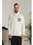Erkek Sırt Baskılı Oversize Üç Iplik Kapüşonlu Sweatshirt - Beyaz 1