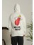 Erkek Sırt Baskılı Oversize Üç Iplik Kapüşonlu Sweatshirt - Beyaz 2