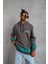 Erkek Üç Iplik Içi Pamuklu Alev Baskılı Kapüşonlu Sweatshirt - Gri 2