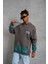 Erkek Üç Iplik Içi Pamuklu Alev Baskılı Kapüşonlu Sweatshirt - Gri 3