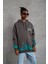 Erkek Üç Iplik Içi Pamuklu Alev Baskılı Kapüşonlu Sweatshirt - Gri 4