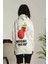 Kadın Sırt Baskılı Oversize Üç Iplik Kapüşonlu Sweatshirt - Beyaz 1
