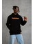 Erkek Armalı Baskılı Kapüşonlu Sweatshirt - Siyah 2