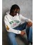 Erkek Baskılı Kapüşonlu Sweatshirt - Beyaz 5