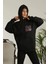 Unisex Kapşonlu Baskılı Sweetshirt - Siyah 2