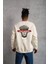 Unisex Bisiklet Yaka Baskılı Oversize Sweatshirt - Beyaz 1